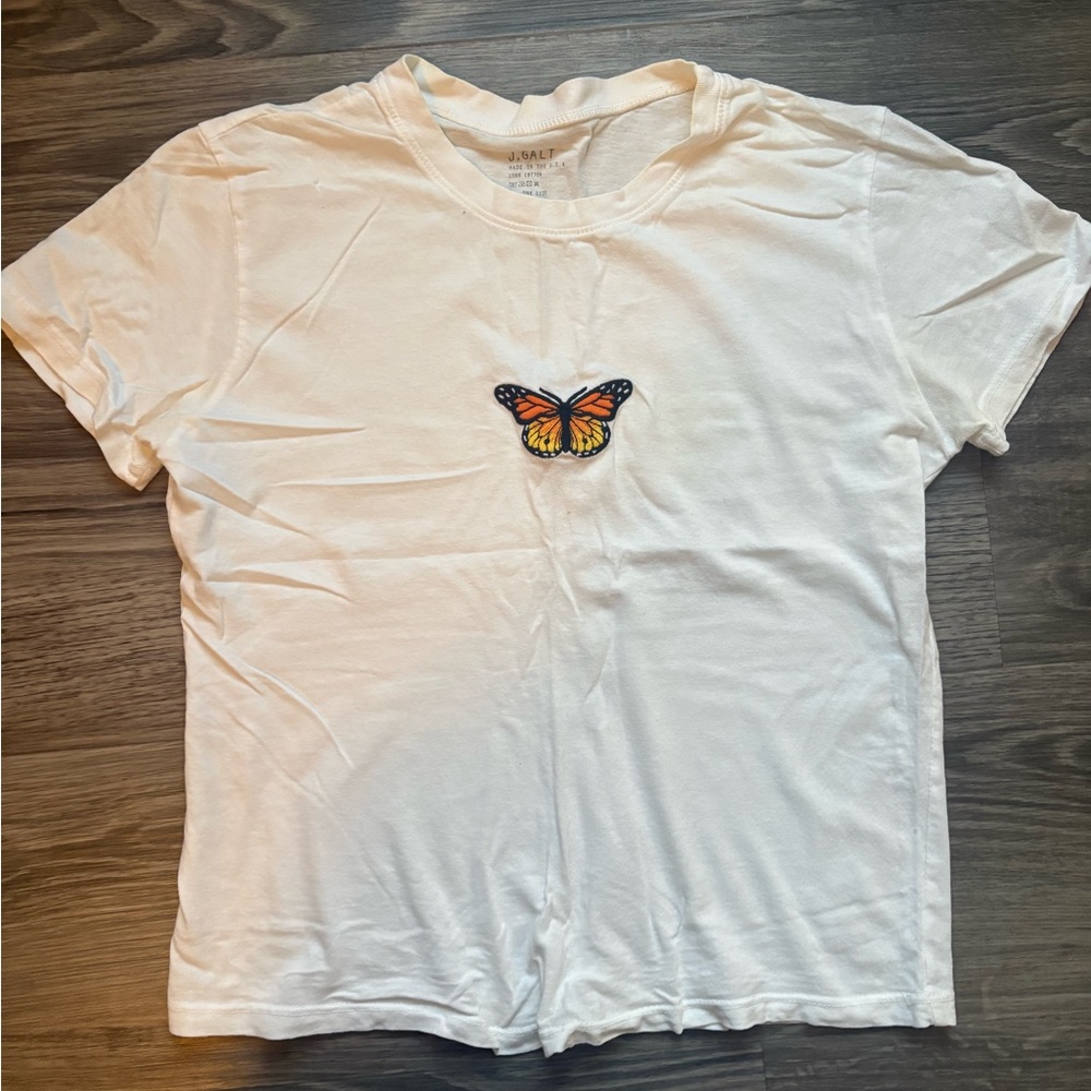 Gildan White Short Sleeve Graphic T-Shirt with Butterfly Design